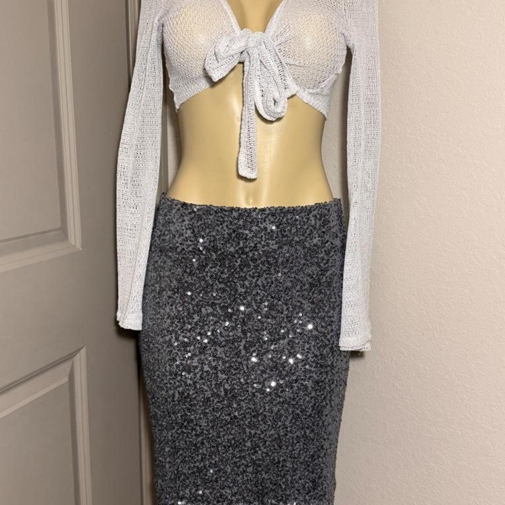 Y2K Silver all over Sequin Pencil Skirt